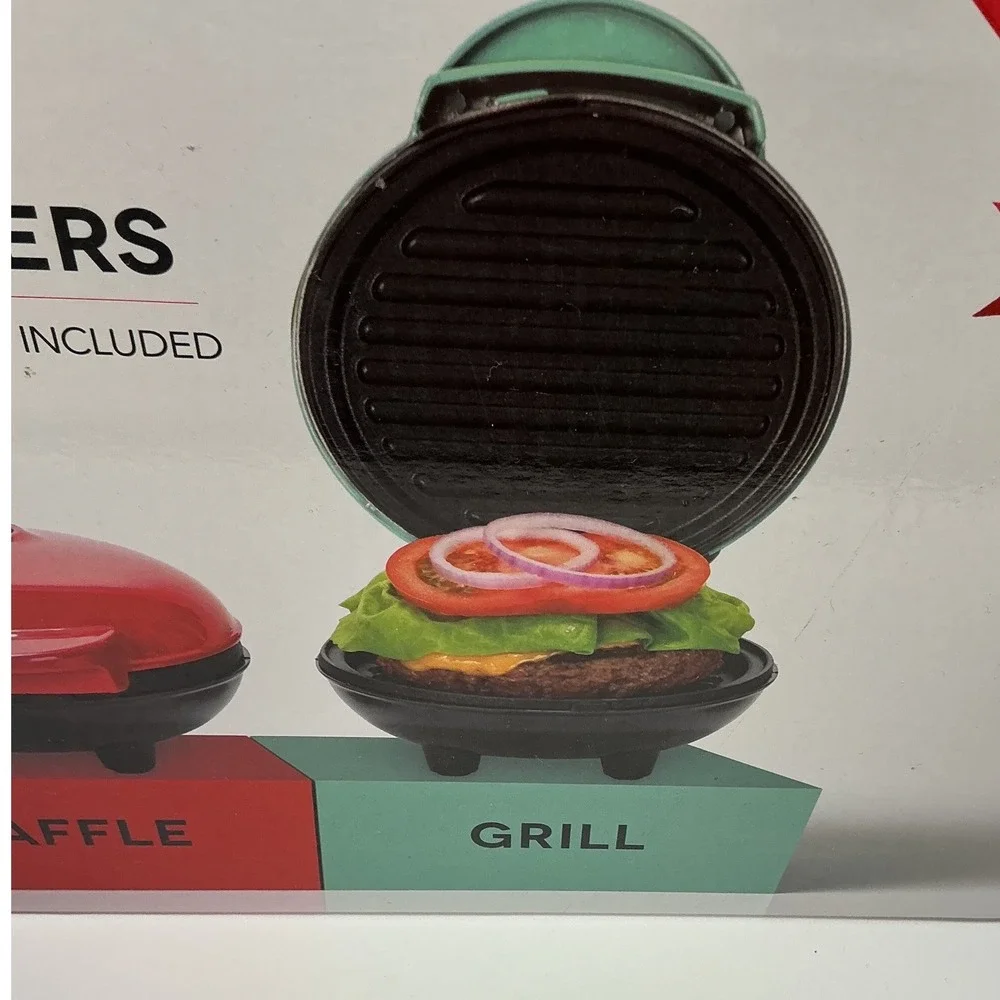 Dash Mini Makers 3 Pack Gift Set Waffle‎ Maker Griddle Grill Red White Aqua NEW